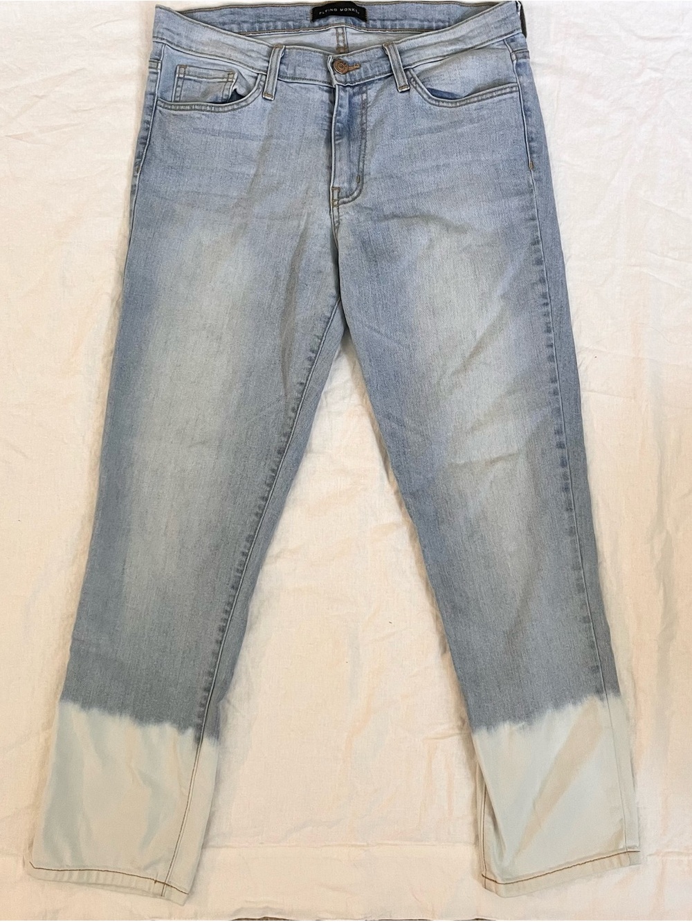 Flying Monkey Light Blue Straight Leg Jeans with Bleached Hem
